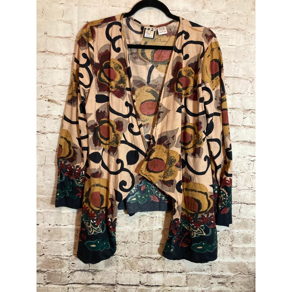 Take Two Artsy Top Womens‎ Large Dark Romantic Florals Open Front Boho Hippieq
